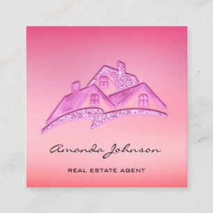 Cartão De Visita Quadrado Glama rosa - Casa do Agente de Imóveis de Casa de