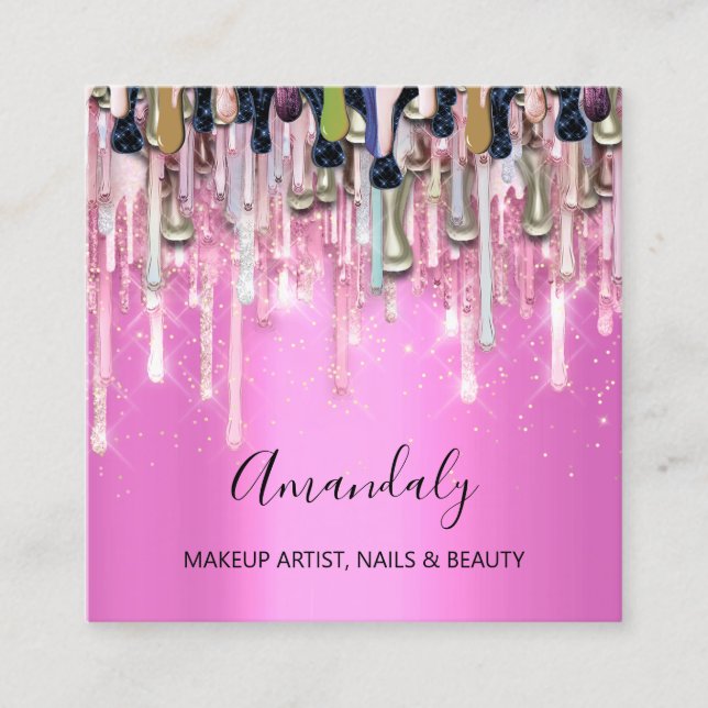 Cartão De Visita Quadrado Glamor gotejado em Dourado: Placa que brilha (Frente)