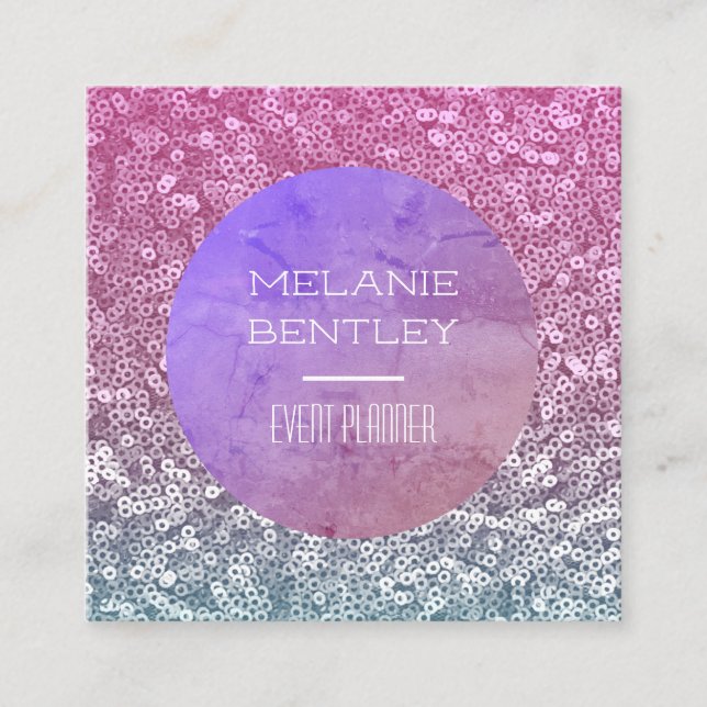 Cartão De Visita Quadrado Glamor Purple Aquamarine Sparkly (Frente)