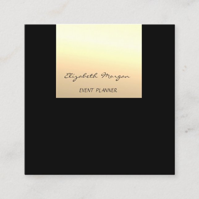 Cartão De Visita Quadrado Glamorosa moderna elegante,Faux Dourado,Preto (Frente)