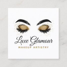 Cartão De Visita Quadrado Glamorous Dourado Olhos Lashes Makeup Artist BeauB