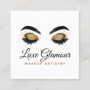 Cartão De Visita Quadrado Glamorous Dourado Olhos Lashes Makeup Artist BeauB