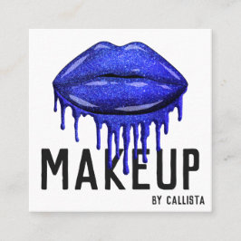 Cartão De Visita Quadrado Glamorous Sparkly Blue Glitter Drives Makeup (Lábi