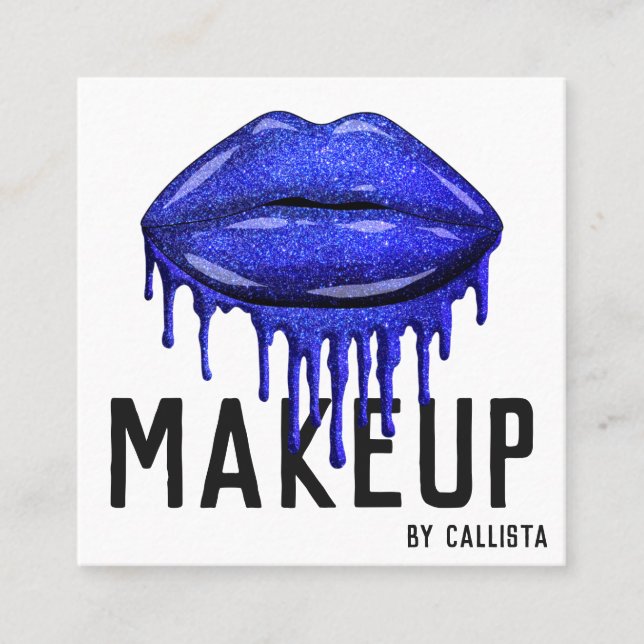 Cartão De Visita Quadrado Glamorous Sparkly Blue Glitter Drives Makeup (Lábi (Frente)