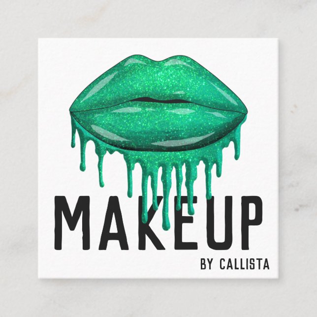 Cartão De Visita Quadrado Glamorous Sparkly Green Glitter Drives Makeup de L (Frente)
