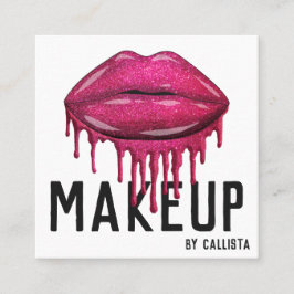 Cartão De Visita Quadrado Glamorous Sparkly Pink Glitter Drives Makeup Lábio