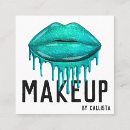 Cartão De Visita Quadrado Glamorous Sparkly Teal Glitter Drives Makeup Lábio