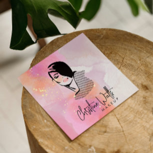Cartão De Visita Quadrado Glamorus Blush Pink Watercolor Makeup QR