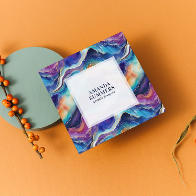 Cartão De Visita Quadrado Glitato do arco-íris estético (Criador carregado)