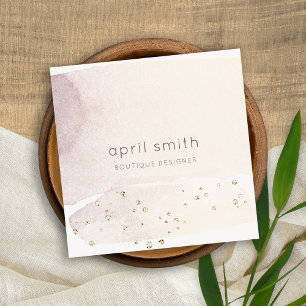 Cartão De Visita Quadrado Glitter de Aquarela Dourada com Abstrato de Elegan