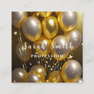 Cartão De Visita Quadrado Glitter do Partido dos Balões Dourados