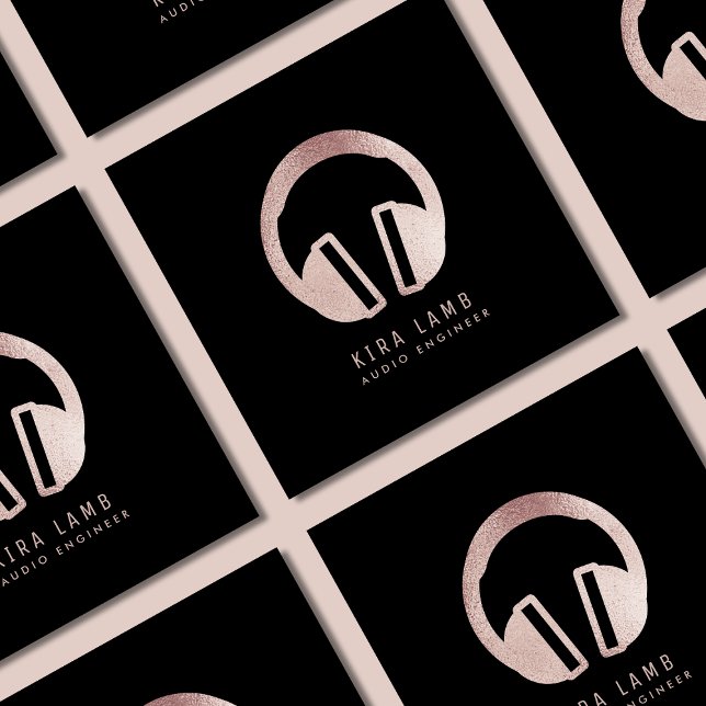 Cartão De Visita Quadrado Glitter Dourado do Rosa do fone de ouvido do Engen (Criador carregado)