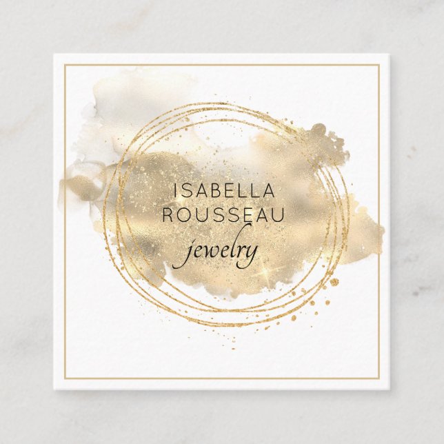 Cartão De Visita Quadrado Glitter Dourado Platinum de Joias Chic Designer (Frente)
