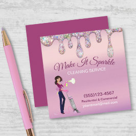 Cartão De Visita Quadrado Glitter Drivers Cartoon Maid Clearing Services