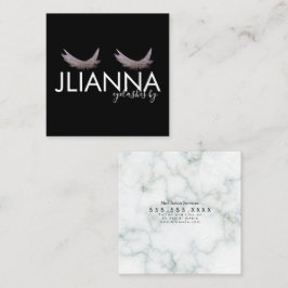 Cartão De Visita Quadrado Glitter Eyelashes Salão Preto Branco