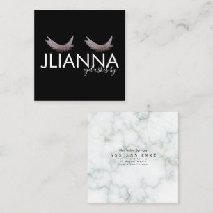 Cartão De Visita Quadrado Glitter Eyelashes Salão Preto Branco