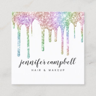 Cartão De Visita Quadrado Glitter goteja pelo chic maquiagem unicórnio holog