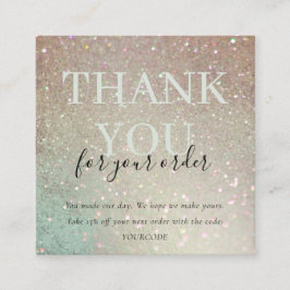 Cartão De Visita Quadrado Glitter Green Pink Aqua Shiny Obrigado Por Ordem