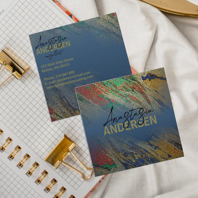 Cartão De Visita Quadrado Glitter Na moda de Abstrato de Glam Moderno (Criador carregado)