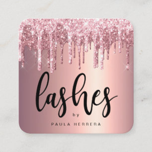 Cartão De Visita Quadrado Glitter rosa de cobre elegante gota-a-gota