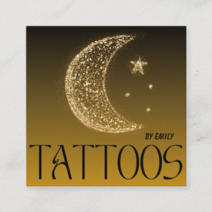 Cartão De Visita Quadrado Glittery Celestial Moon Tattoo