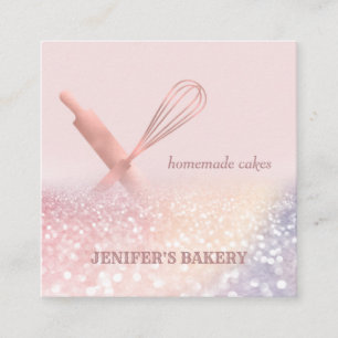 Cartão De Visita Quadrado Glittery rosa de ouro rolando pino uísque padaria 
