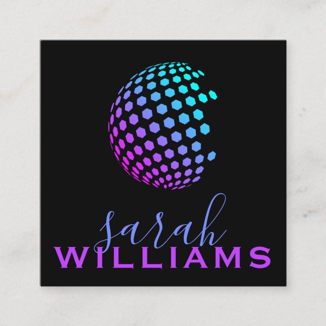 Cartão De Visita Quadrado Globo Geométrico Colorido (Frente)