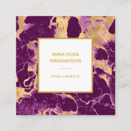 Cartão De Visita Quadrado *~* Gold Foil Glam Purple Marble Modern Girls Luxe