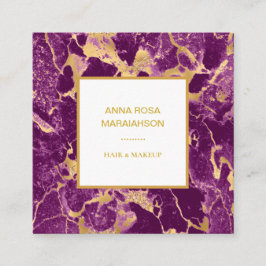 Cartão De Visita Quadrado *~* Gold Foil Glam Roxo Marble Modern Chic Girls