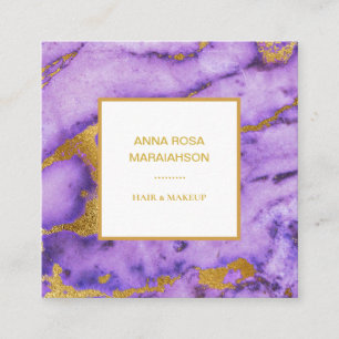 Cartão De Visita Quadrado *~* Gold Foil Profundamente Purple Marble Moderno 