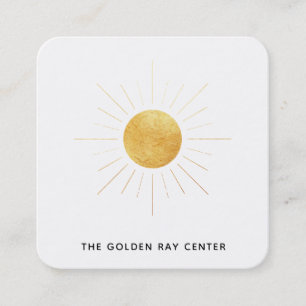 Cartão De Visita Quadrado *~* Gold Foil Sun e Ouros Rays Spiritual Center