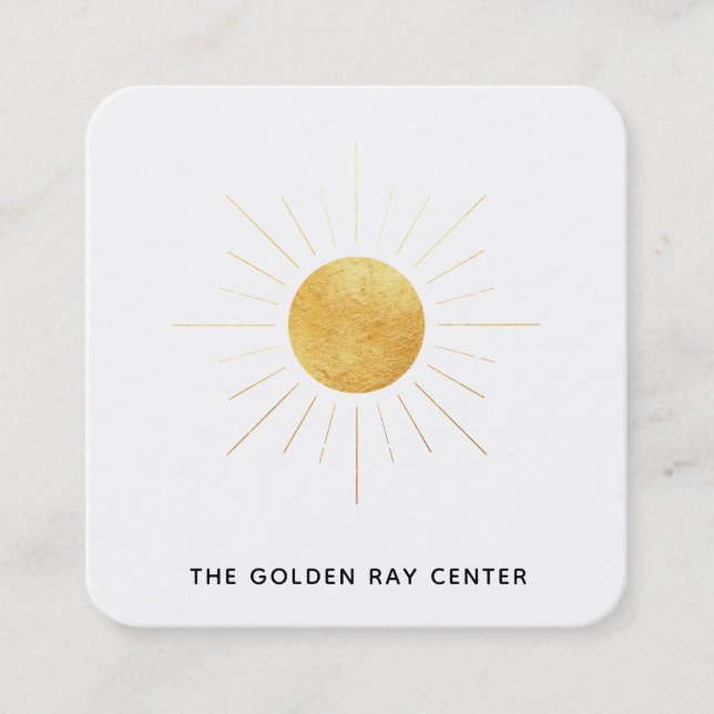 Cartão De Visita Quadrado *~* Gold Foil Sun e Ouros Rays Spiritual Center (Frente)