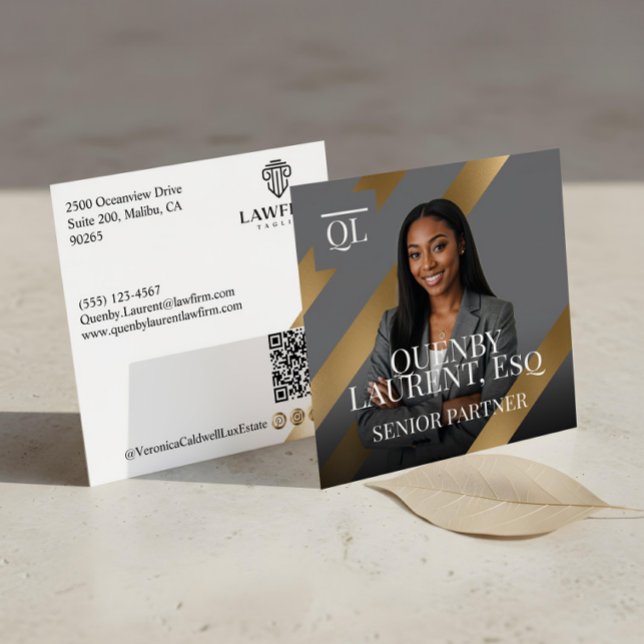 Cartão De Visita Quadrado Gold Luxury Lawyer Law Firm Photo Monogram Luxe (Gold Luxury Lawyer Law Firm Photo Monogram Luxe Square Business Card)
