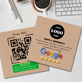 Cartão De Visita Quadrado Google Review com código QR Link Kraft Russo