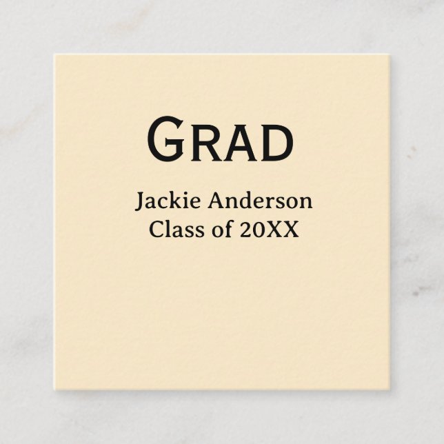 Cartão De Visita Quadrado Grad bold letter name class of 20XX yellow pastel  (Frente)