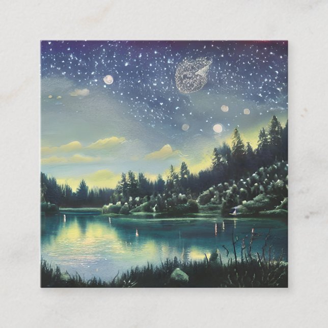 Cartão De Visita Quadrado Gráfico do Lago Noturno (Frente)