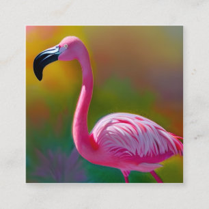 Cartão De Visita Quadrado Gráfico Flamingo de Aquarela