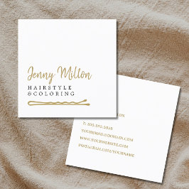 Cartão De Visita Quadrado Grampo de Cabelo Falso Dourado Branco Minimalista 