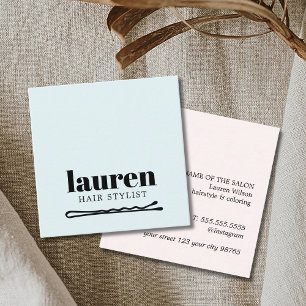 Cartão De Visita Quadrado Grampo de Cabelo Preto Azul Ousado Moderno