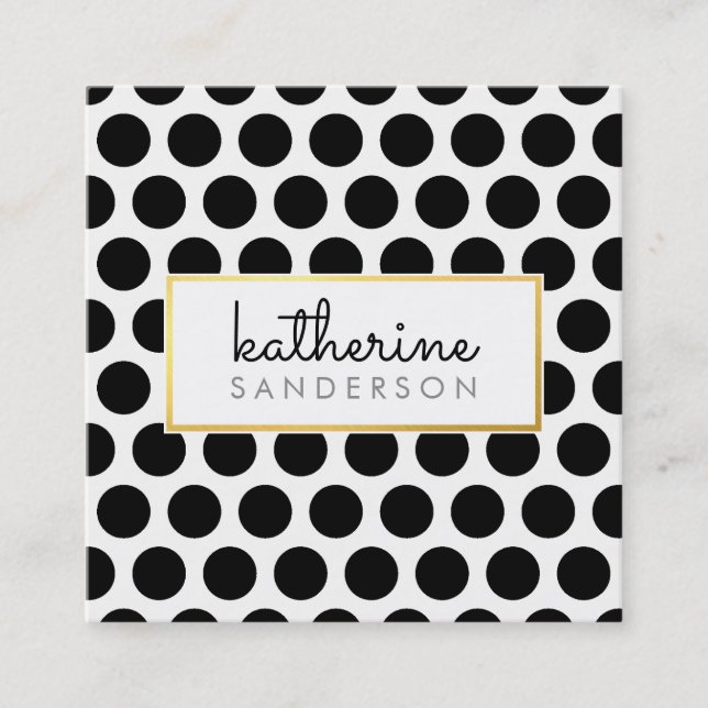 Cartão De Visita Quadrado GRANDE BOLINHAS PROFISSIONAL Ouro negro moderno (Frente)