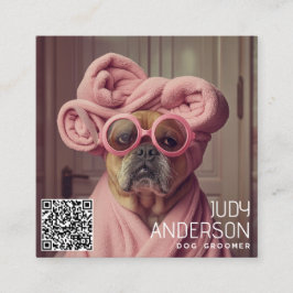 Cartão De Visita Quadrado Groomer de Cachorro Retro