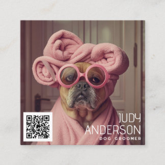 Cartão De Visita Quadrado Groomer de Cachorro Retro