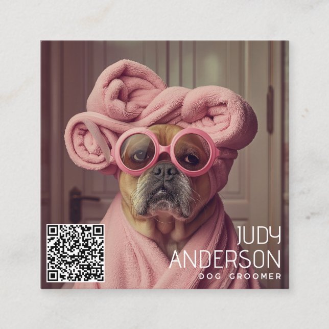 Cartão De Visita Quadrado Groomer de Cachorro Retro (Frente)