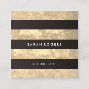Cartão De Visita Quadrado Grunge Amarelo do Padrão de Stripes Chic