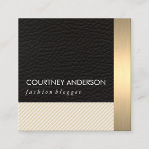 Cartão De Visita Quadrado Guarnição e couro Dourados metálicos com listra