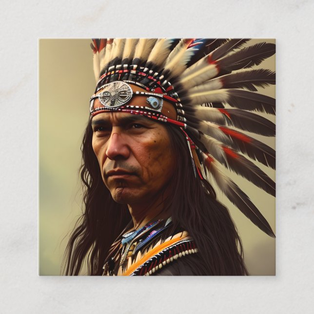 Cartão De Visita Quadrado Guerreiro Indiano Nativo Americano (Frente)