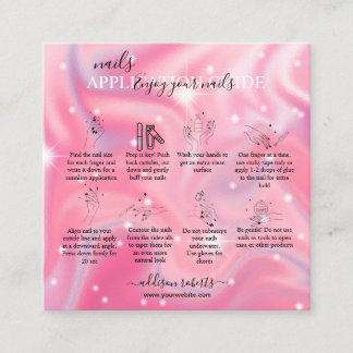 Cartão De Visita Quadrado Guia de Aplicação de Unhas Iidescentes Ilegantes d