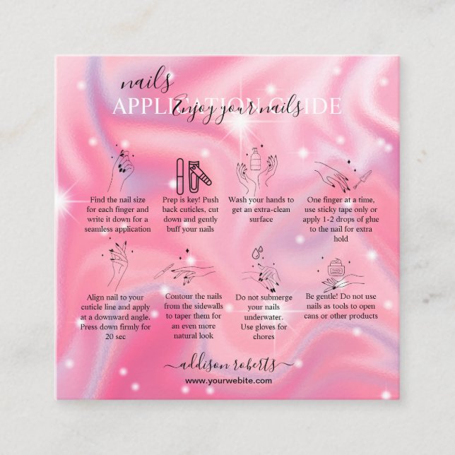 Cartão De Visita Quadrado Guia de Aplicação de Unhas Iidescentes Ilegantes d (Frente)