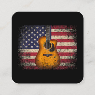 Cartão De Visita Quadrado Guitar Presente 4 de Julho Bandeira Americana EUA 