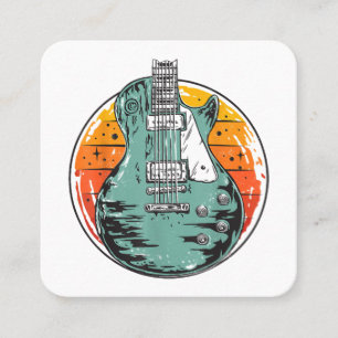 Cartão De Visita Quadrado Guitarra Elétrica Retro Sunset Vintage Music Banda